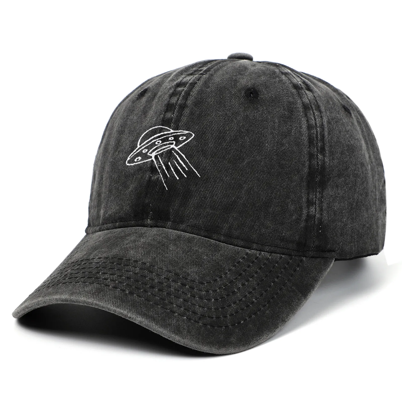 UFO Embroidery Baseball Cap Washed Cotton Breathable Sunshade Outdoor Adjustable Vintage Hat