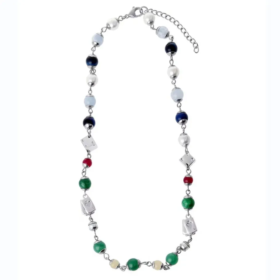 Stainless Steel Beaded Necklace With Poker Card And Dice Pendants Multicolored Beads Streetwear Style For Men Women