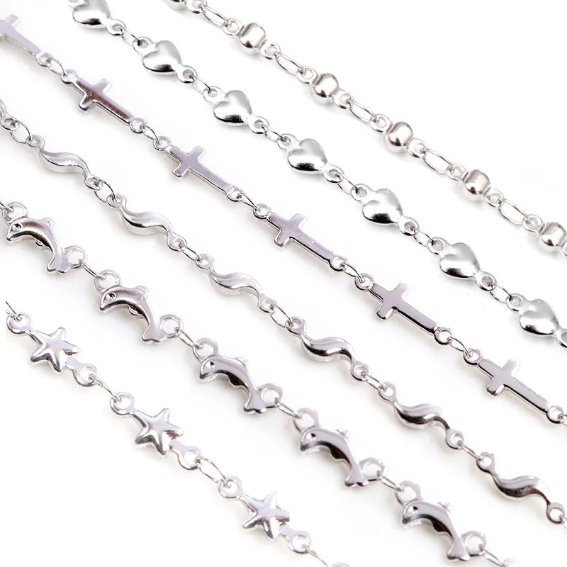 Stainless Steel DIY Jewelry Chain Links For Necklace Bracelet Making Heart Cross Star Dolphin Shapes Craft Accessory