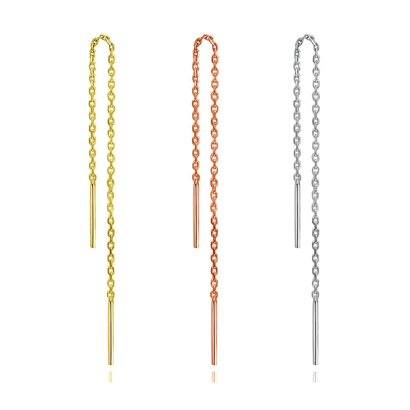 925 Sterling Silver Long Ear Threader Earrings Minimalist Linear Tassel Geometric Jewelry For Women Elegant Delicate