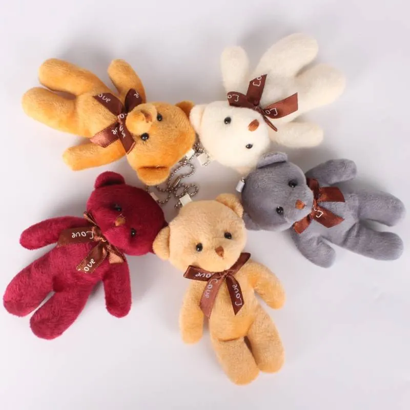 Soft Plush Teddy Bear Keychain With Ribbon Love Bow Mini Stuffed Animal Pendant For Bags Backpacks Wedding Party Favors