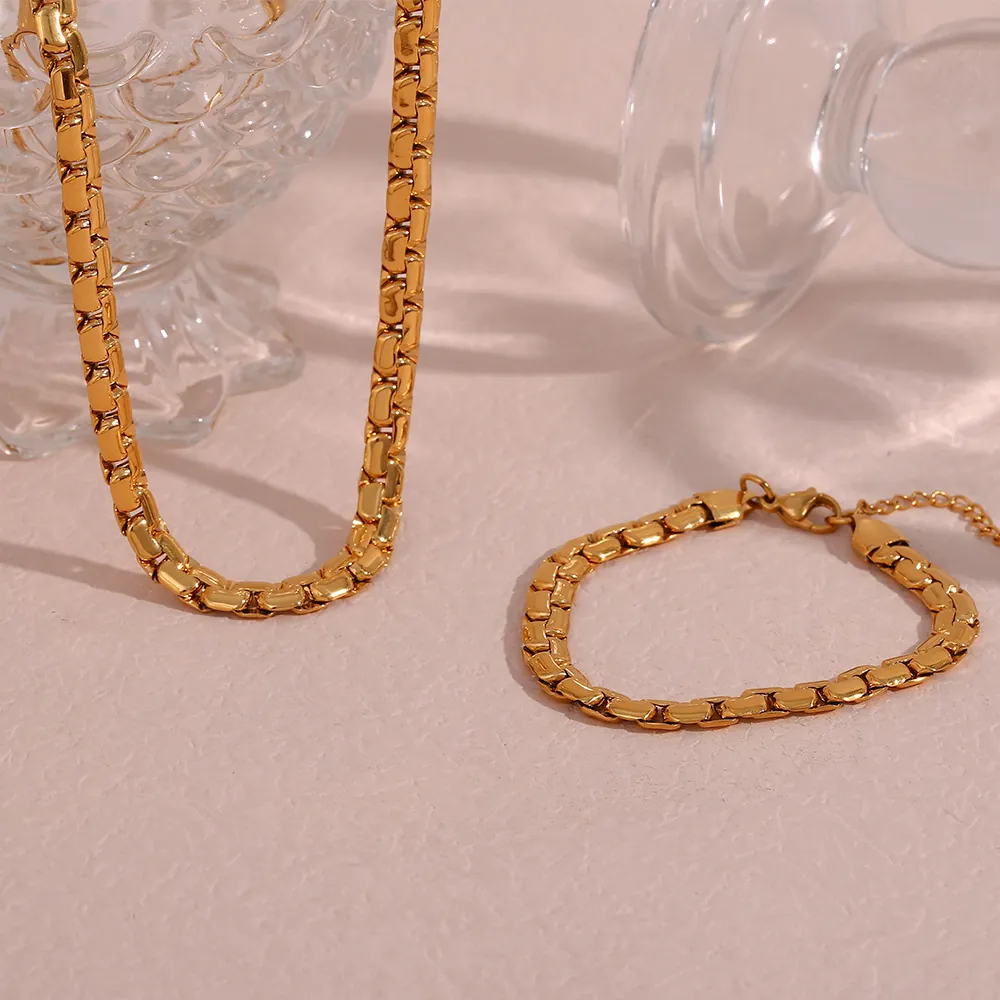Stainless Steel Square Box Chain Necklace 18K Gold Plated Geometric Choker For Women Fashion Jewelry