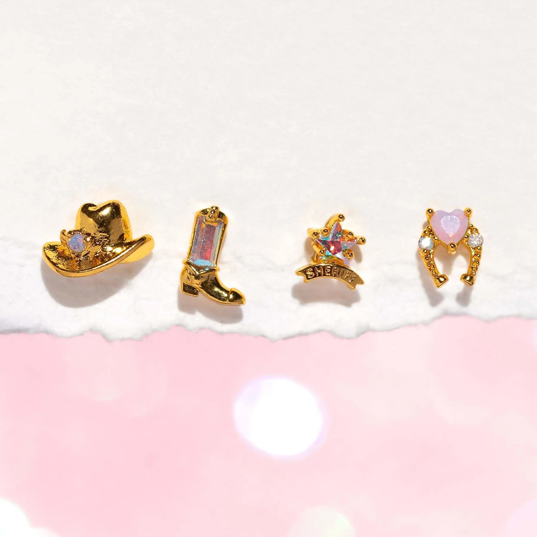 Cowboy Western Style Stud Earrings Hat Boot Sheriff Star Horseshoe Heart Gold Plated Copper Jewelry For Women