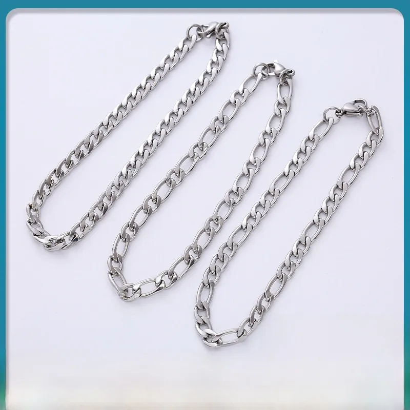 Stainless Steel Figaro Chain Bracelet For Men Women Minimalist Titanium Steel Curb Link Jewelry With Lobster Clasp