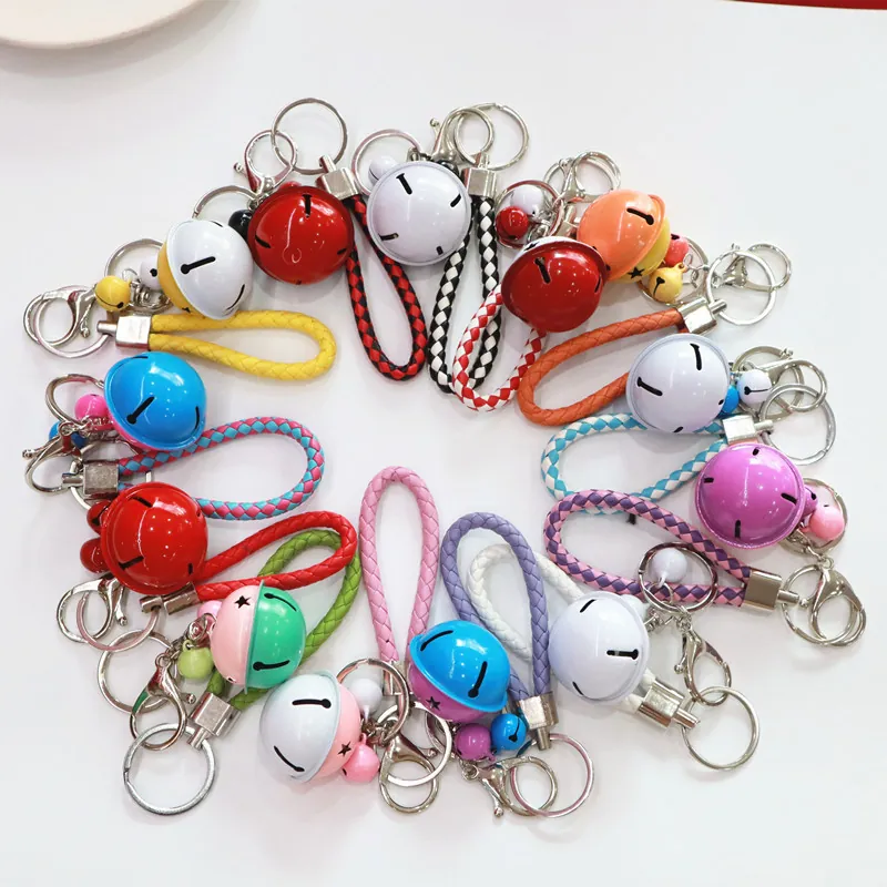 Cute Cartoon Metal Bell Keychain Pendant Colorful Painted Star Cutout Bell With PU Woven Strap Bag Charm For Women Girls