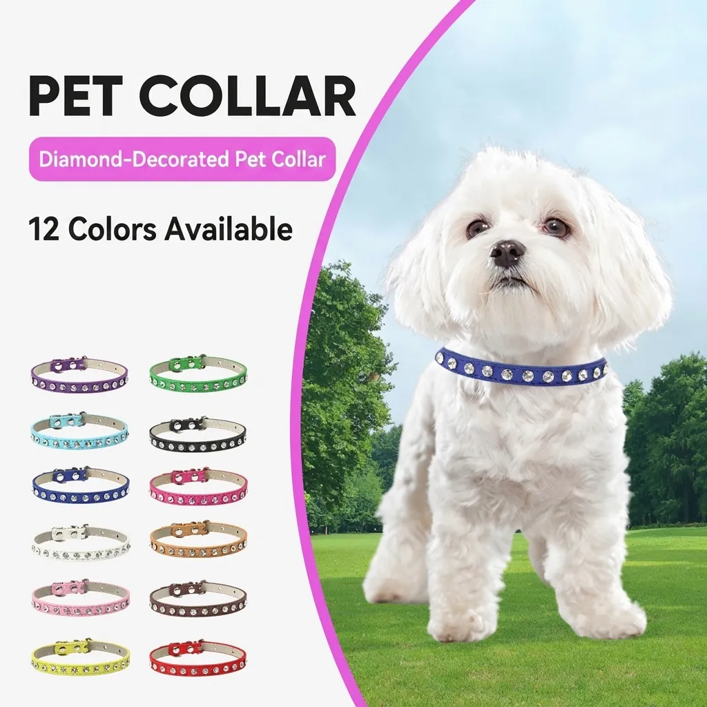 Collare Per Animali Con Strass Bling Pelle PU Regolabile Luccicante Collare Cane Gatto Per Piccoli Medi Grandi