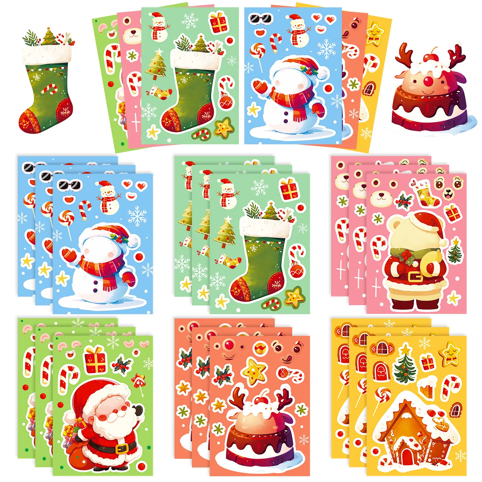 Christmas DIY Cartoon Stickers Santa Claus Snowman Reindeer Pattern Waterproof PP Decorative Stickers For Home Window Fridge Party Decoration Kids DIY Gift