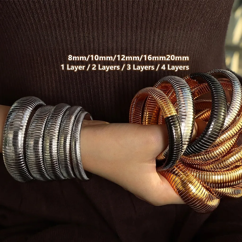 Stainless Steel Tubogas Bracelet Elastic Snake Bone Texture Retro Vintage Stackable Bangle Fashion Jewelry Unisex