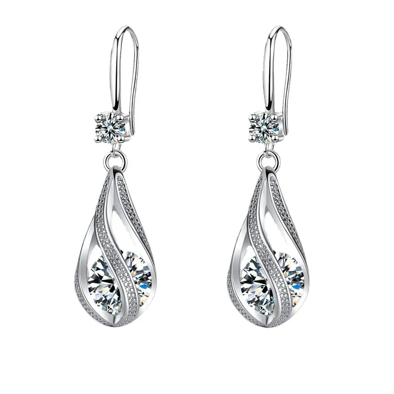 Elegant Teardrop Dangle Earrings Hollow Alloy Zircon Inlay With Stainless Steel Earring Post For Women Wedding Jewelry