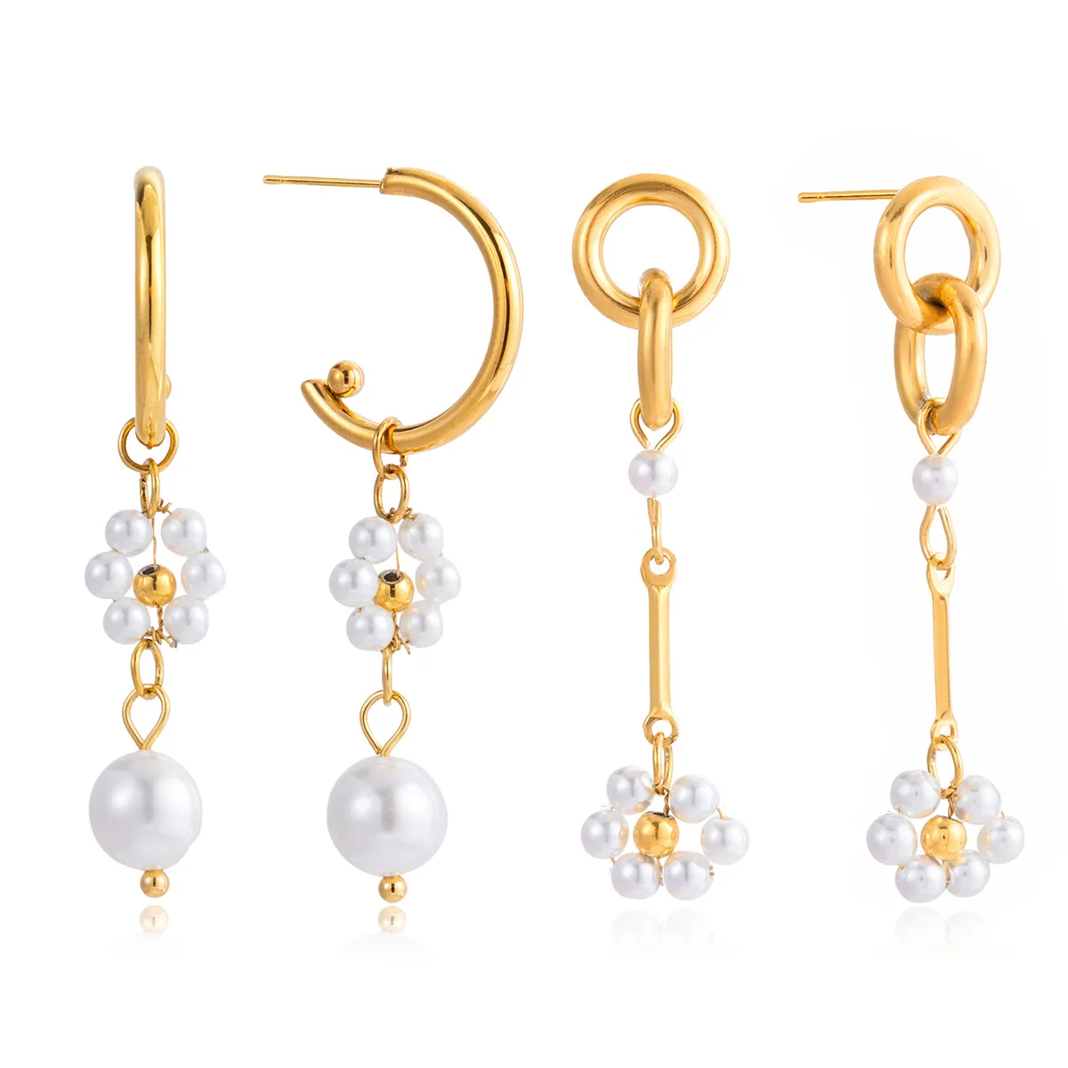 Eleganti Orecchini a Pendente con Fiori in Perla Artificial Sintetica in Acciaio Inossidabile Placcati Oro 18K Impermeabili Ipoallergenici da Donna