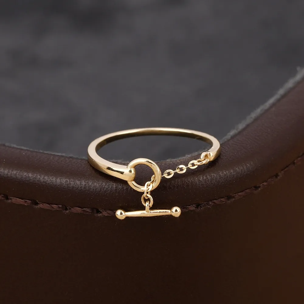 925 Sterling Silver Toggle Clasp Chain Adjustable Ring For Women Minimalist Niche Design Fashion Jewelry