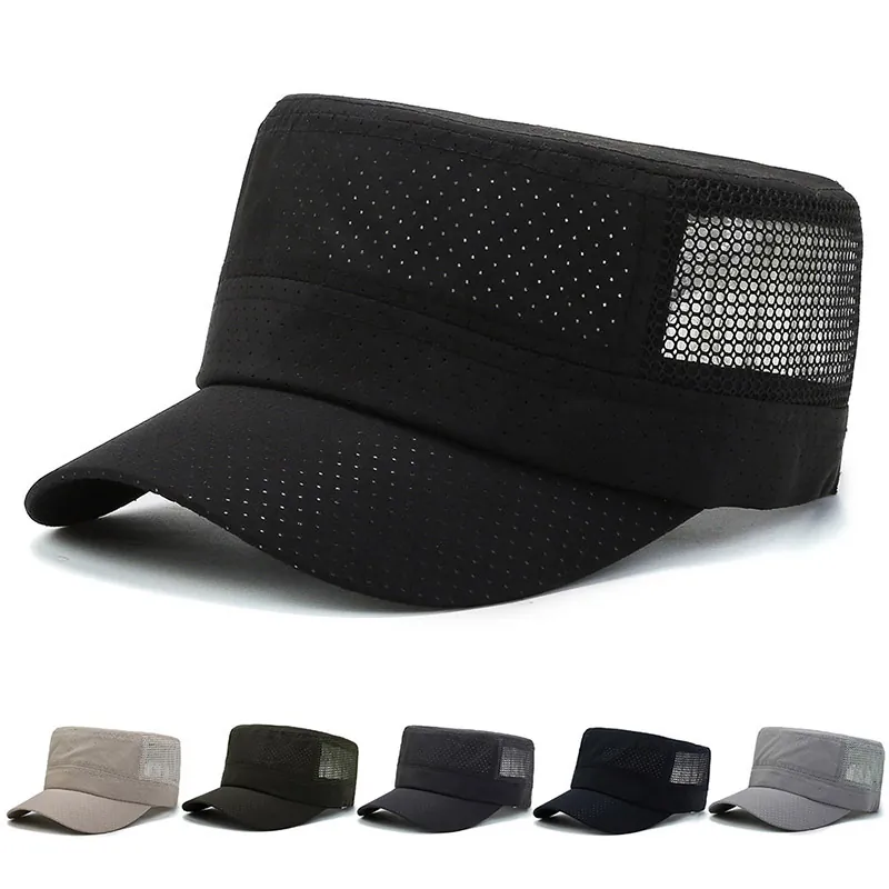 Herren Mesh Atmungsaktiv Kadettenmütze Polyester Flache Militärmütze Outdoor Angeln Sonnenschutz Verstellbar