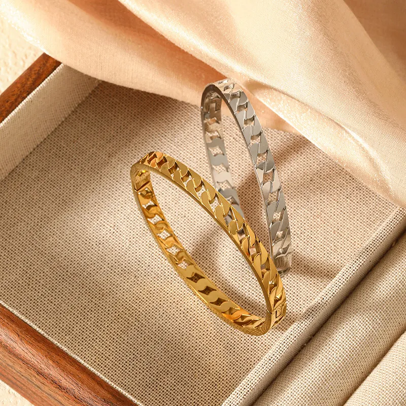 Hollow Chain Bangle Stainless Steel Polished Minimalist Elegant Fashion Jewelry For Women