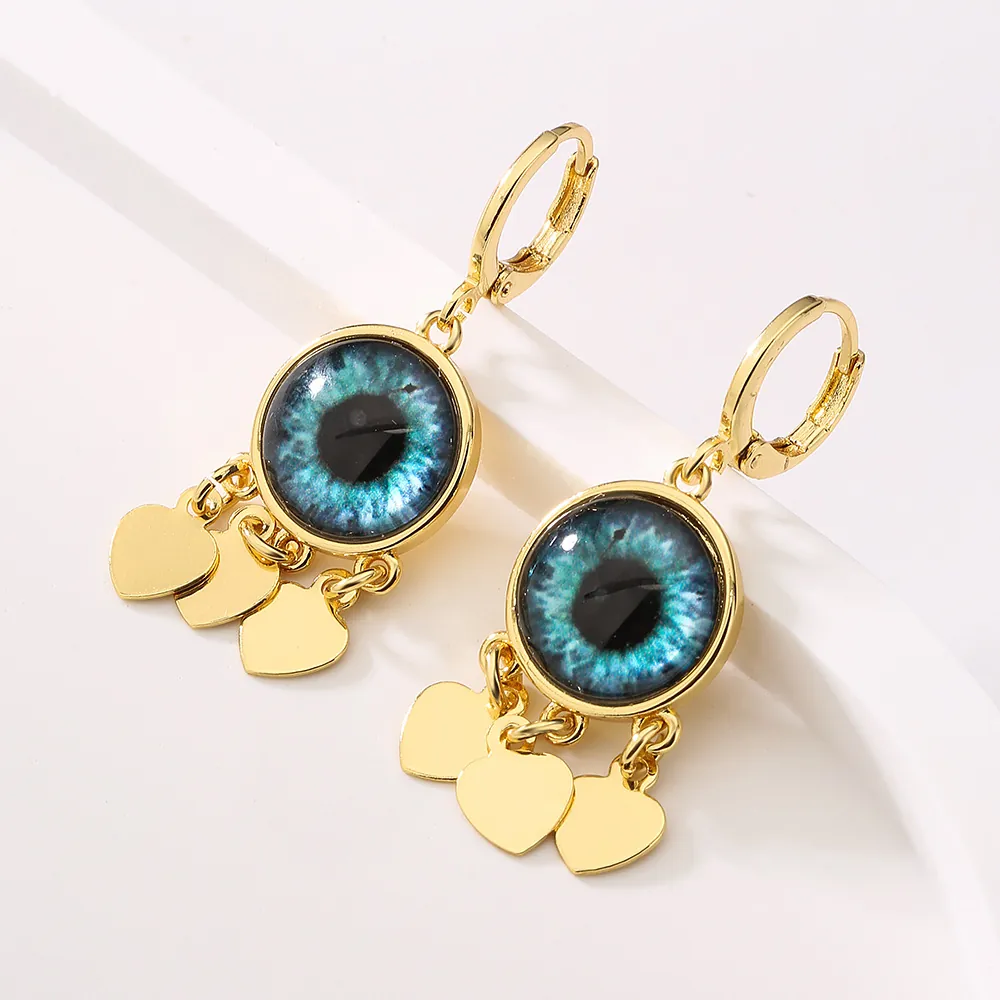 Evil Eye Herz Hängeohrringe Kupfer Vergoldet Creolen Für Frauen Nischen Design Mode Schmuck