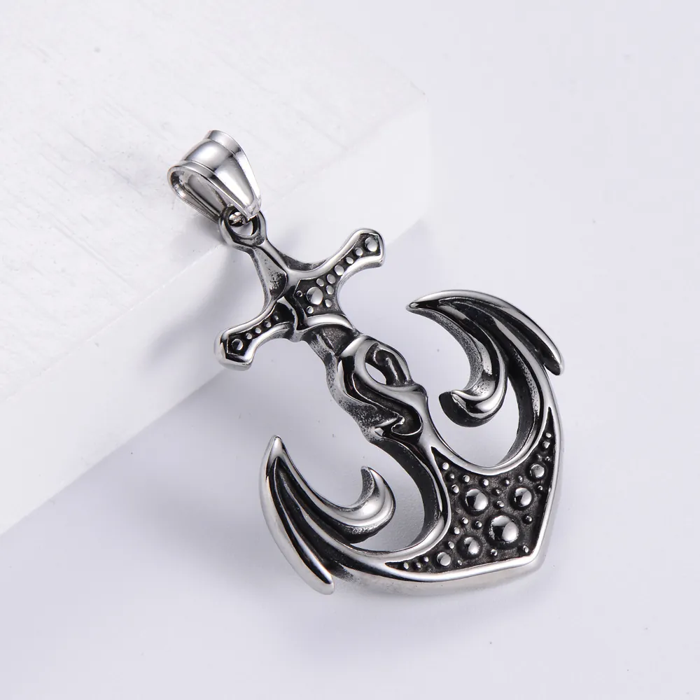 Retro Anchor Pendant Necklace 304 Stainless Steel Nautical Sailor Style Vintage Jewelry For Men