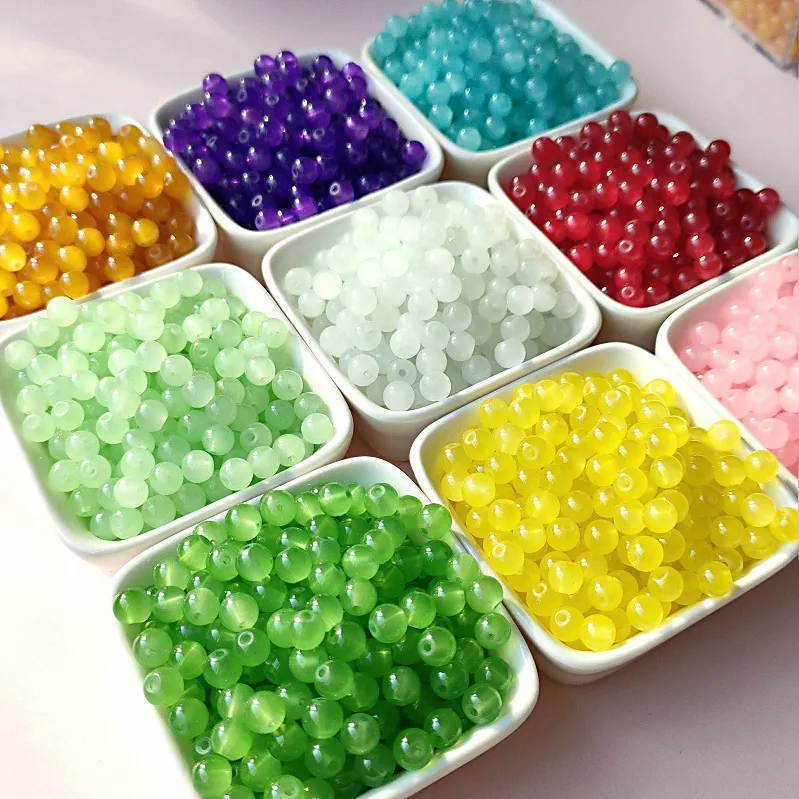 Perles En Verre Rondes Imitation Jade Calcédoine Colorées Perles Libres Avec Trou Pour Création De Bijoux DIY