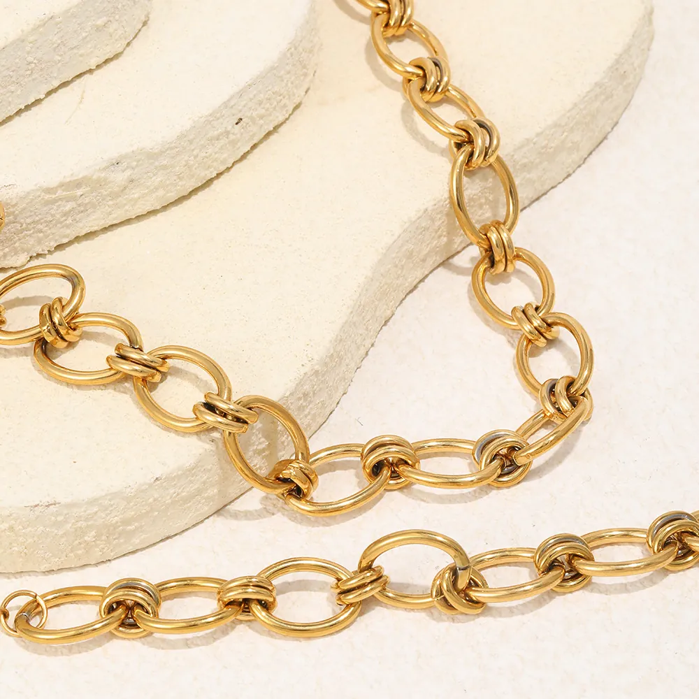 Chunky Chain Necklace And Bracelet Stainless Steel 18K Gold Plated Industrial Hip Hop Style Jewelry For Women