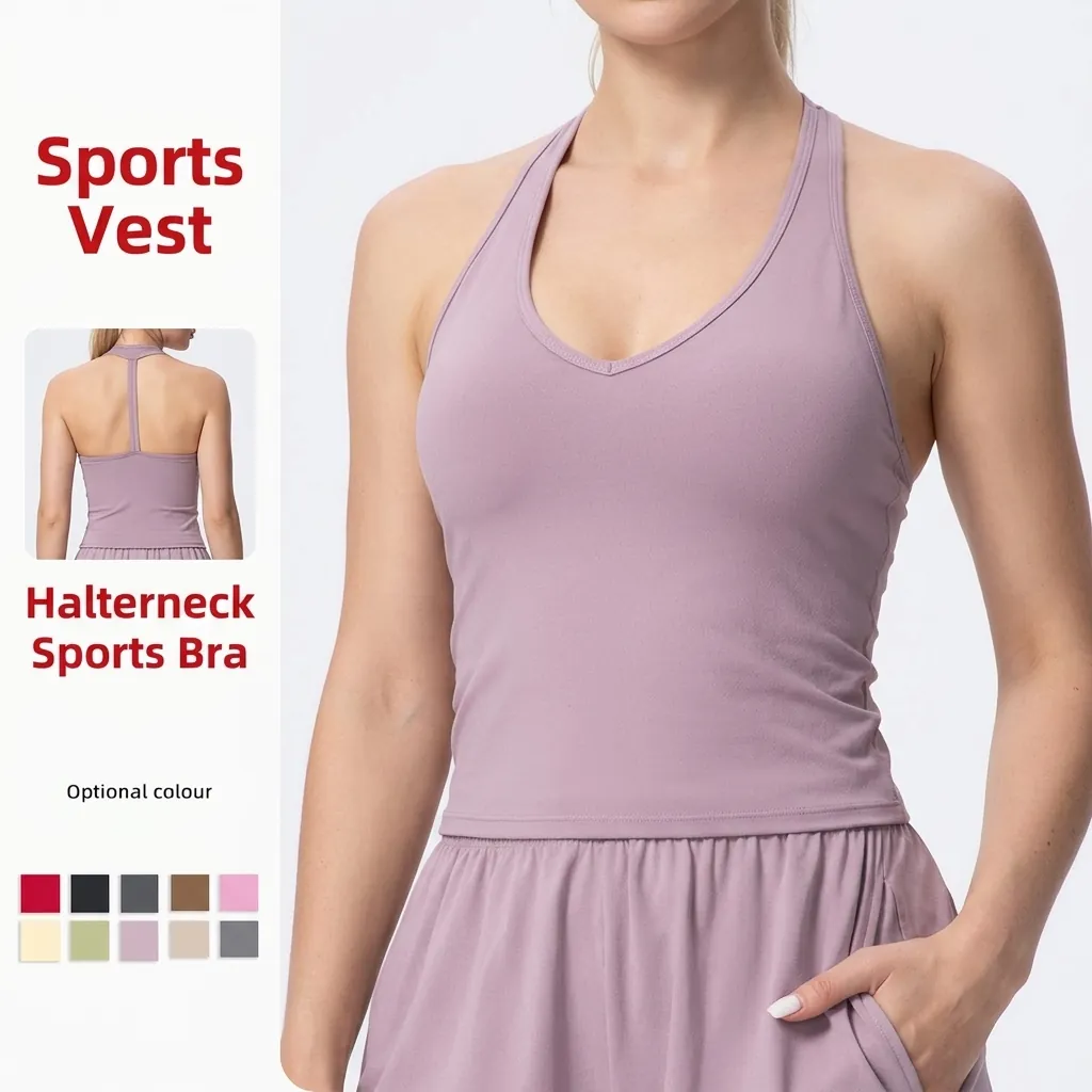 Canotta Sportiva da Donna Scollo a V Spazzolata Tinta Unita Imbottita Dorso a Vogatore Reggiseno Yoga Asciugatura Rapida Top Fitness