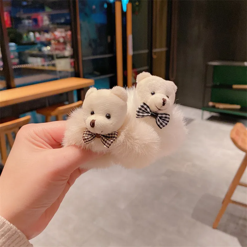Süße Plüschbären Haargummi Weiche Flauschige Pferdeschwanzhalter Koreanischer Stil Cartoon Tier Süße Haarbänder Für Damen Mädchen