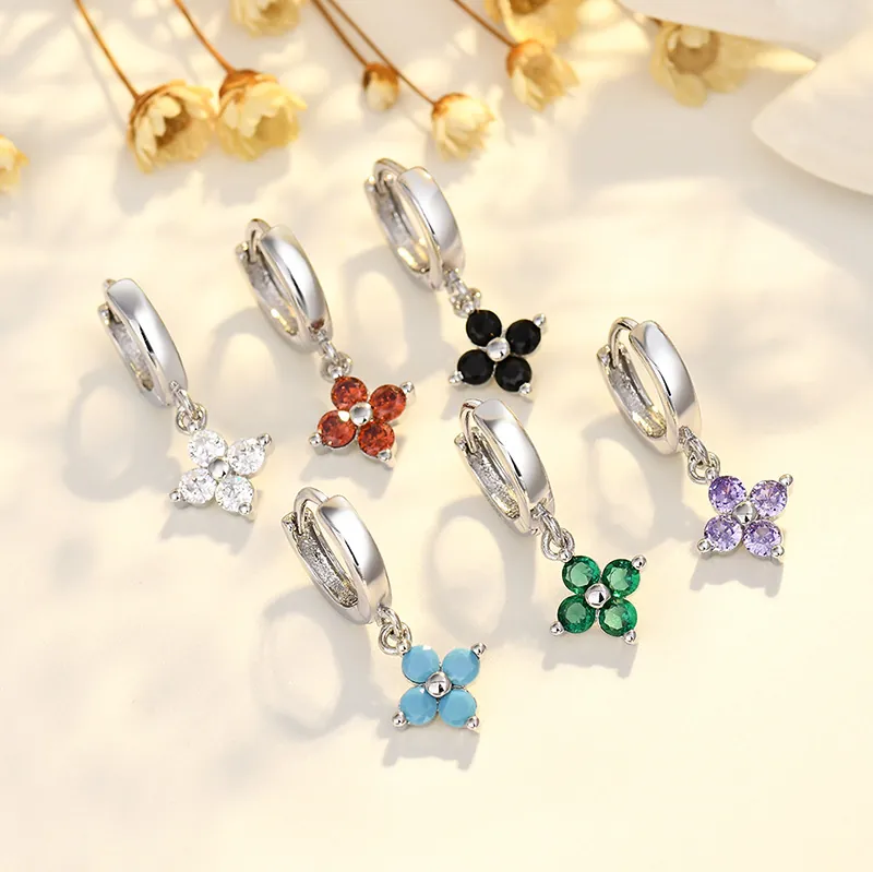Französische Kleeblatt Blume Zirkonia Ohrhänger Für Damen Geometrische Kupfer Mikro Eingelegt Ohrringe INS Stil Mode Schmuck