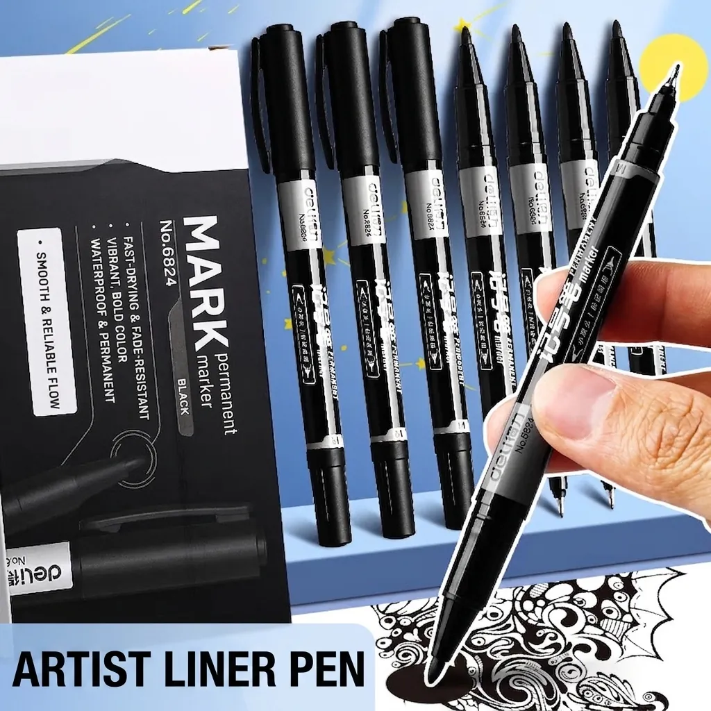 Dual Tip Permanent Marker Pens Waterproof Quick Drying Oil Based Ink For Office School Art Sketching Fine Broad Points