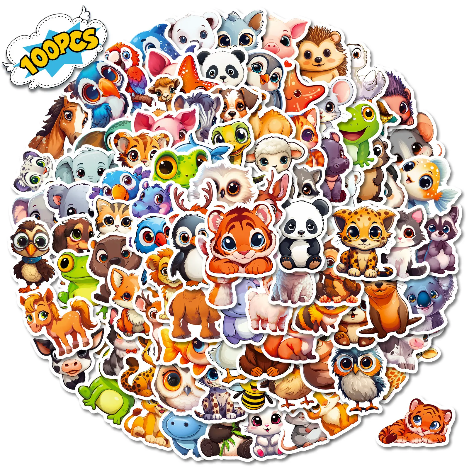 Cute Hand Drawn Cartoon Animal Stickers Waterproof PP Material DIY Scrapbooking Journal Decoration Decals Multiple Styles Variety