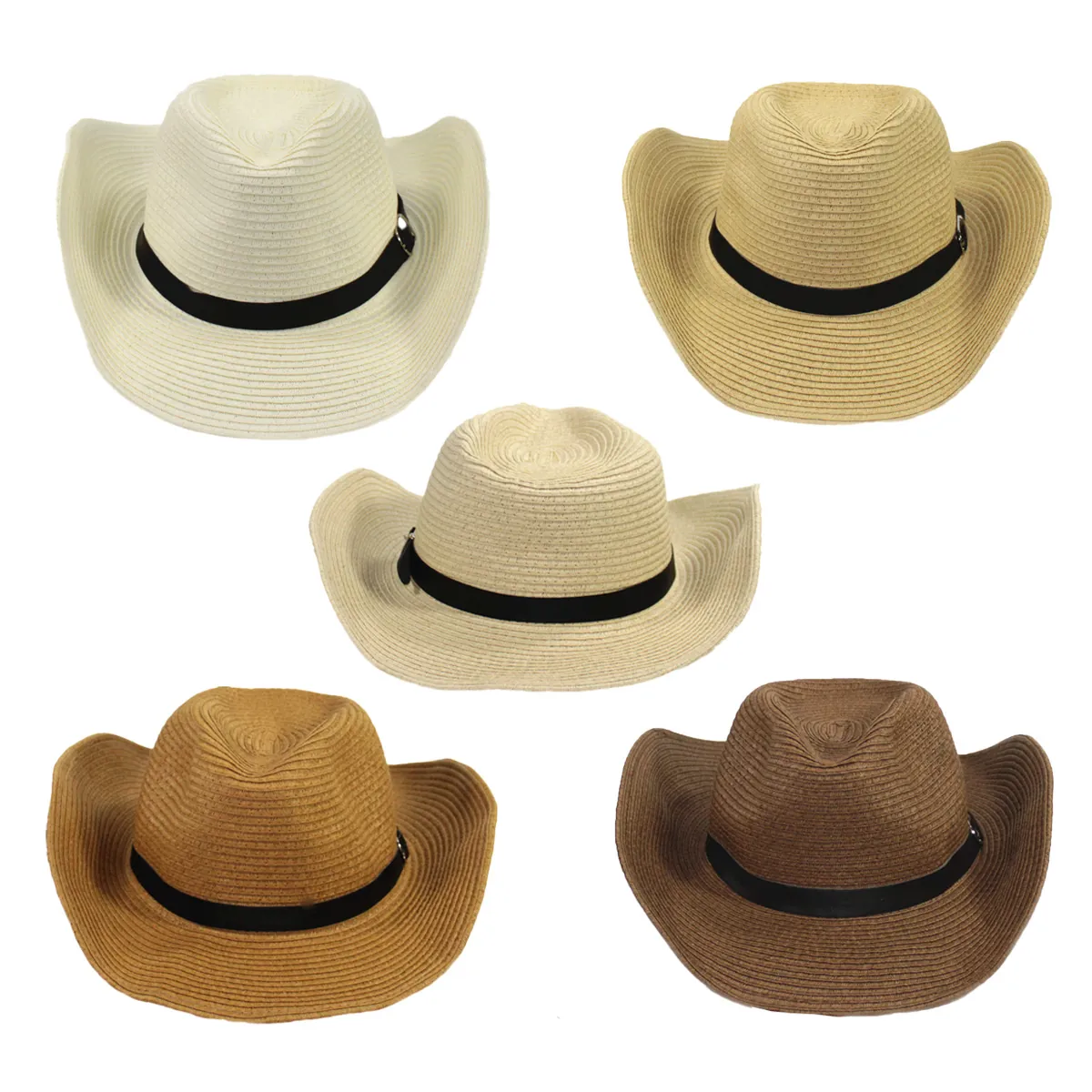 Western Cowboy Straw Hat Wide Brim Paper Woven Sun Protection Foldable Summer Beach With Adjustable Windproof Rope