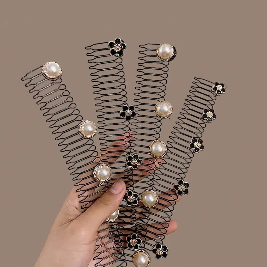 Peine De Pelo Niños Metal Ondulado Pasador Invisible Fijación Cabello Suelto Decoración Flores Perlas Artificiales Niñas