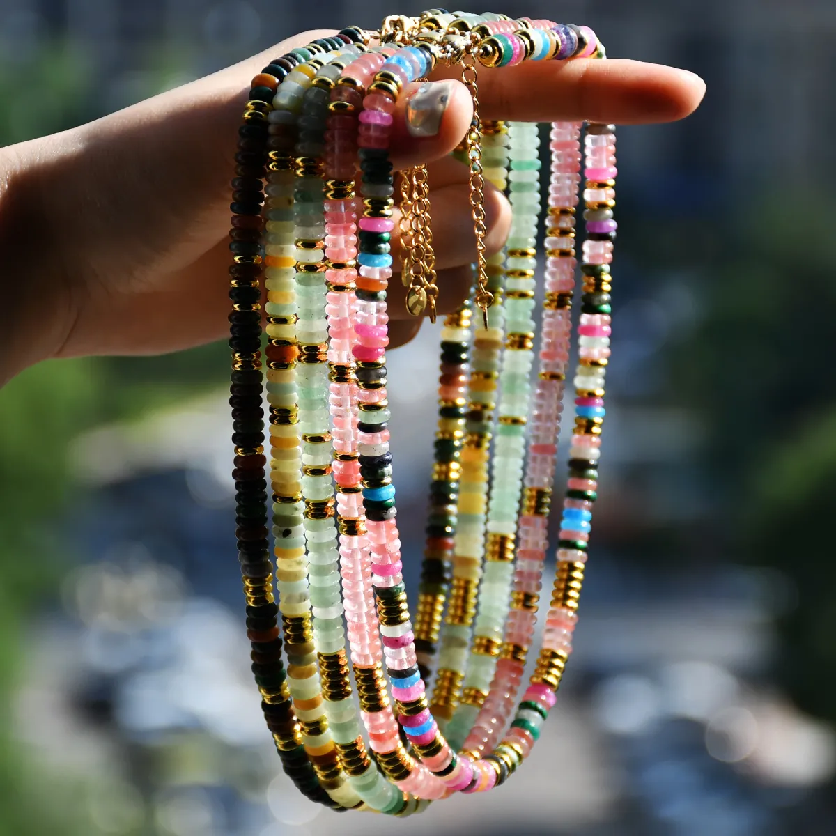 Collier En Pierres Naturelles Perles Colorées Chaîne De Clavicule Avec Fermoir En Acier Inoxydable 316L Pour Femmes
