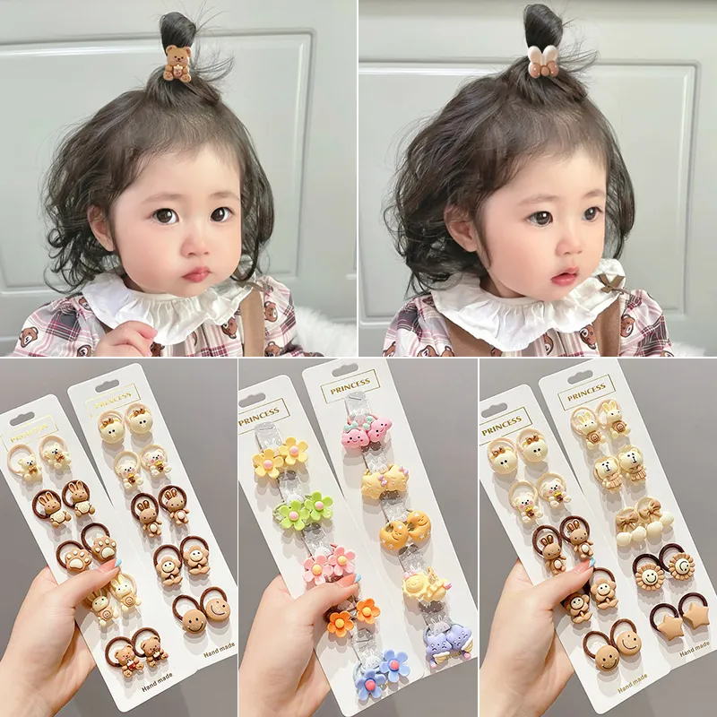 Kids Elastic Hair Ties With Cartoon Animal Fruit Charms Resin Plastic High Stretch Headbands For Girls Daily Hairstyles Sweet