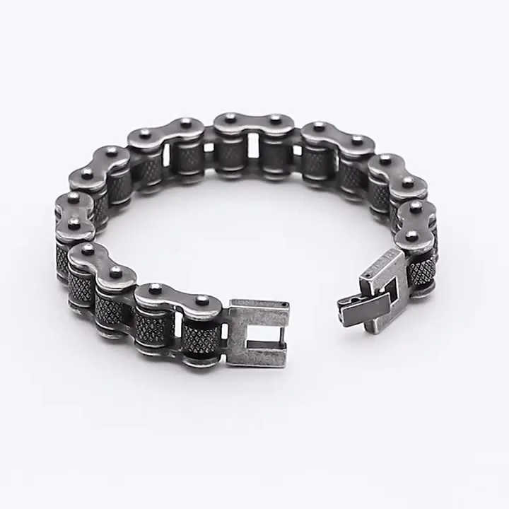 Men Motorcycle Chain Bracelet 316L Stainless Steel Heavy Industrial Punk Rock Vintage Distressed Biker Jewelry