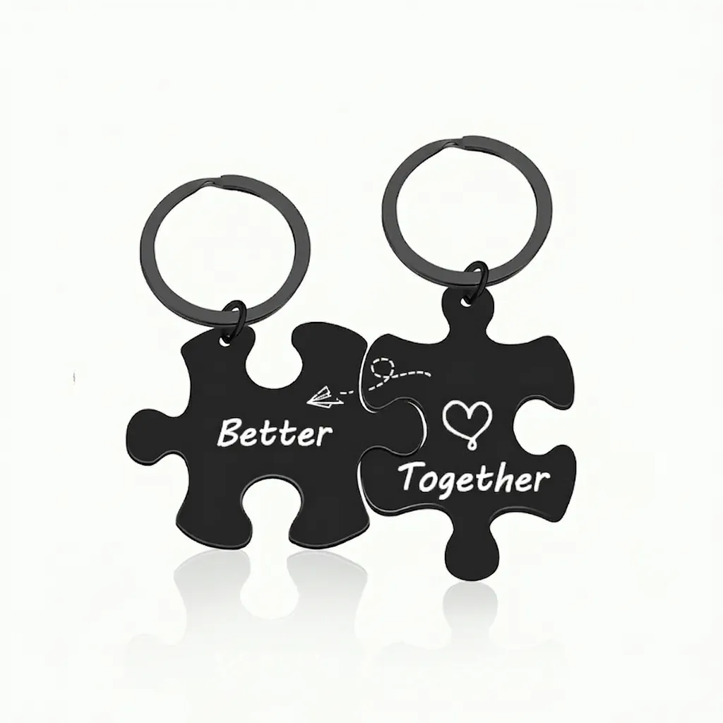 Better Together Engraved Puzzle Piece Keychain And Necklace Stainless Steel Matching Couple Friendship Jewelry Gift