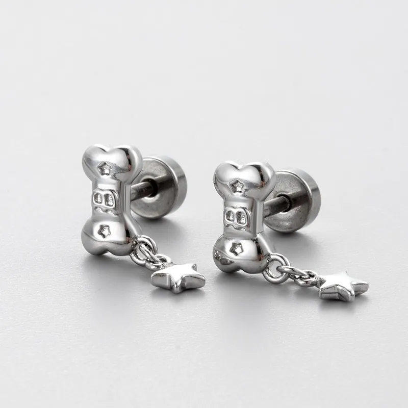 Knorpel Ohrring Stecker Hundeknochen Form Buchstabe B Stern Anhänger Edelstahl Zirkon Schraubverschluss Piercing