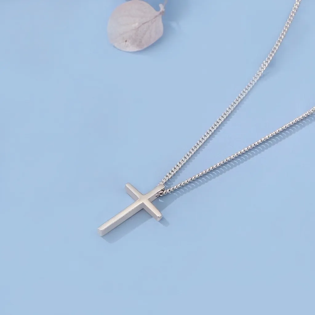 Minimalist Cross Pendant Necklace 925 Sterling Silver Polished Box Chain Elegant Jewelry For Women
