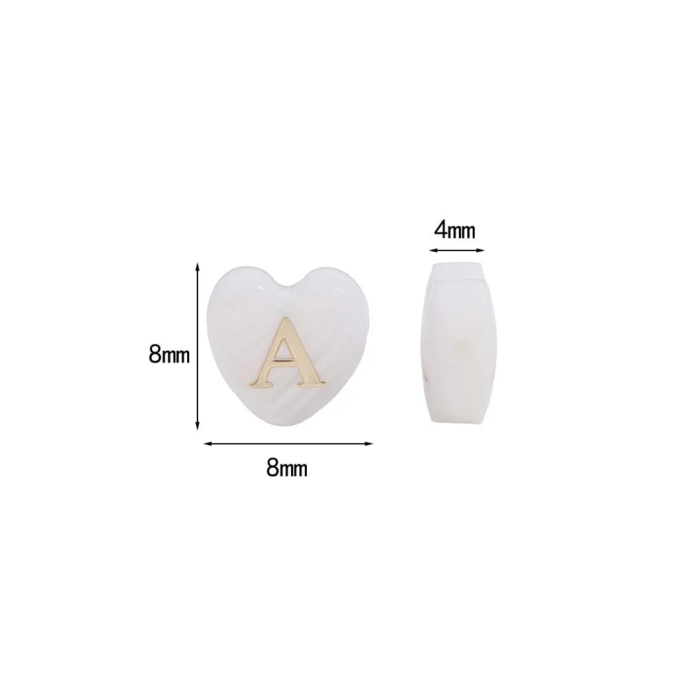 Natural Freshwater Shell Letter Beads Heart Shape Gold Initial Alphabet Horizontal Hole For DIY Jewelry Making Components