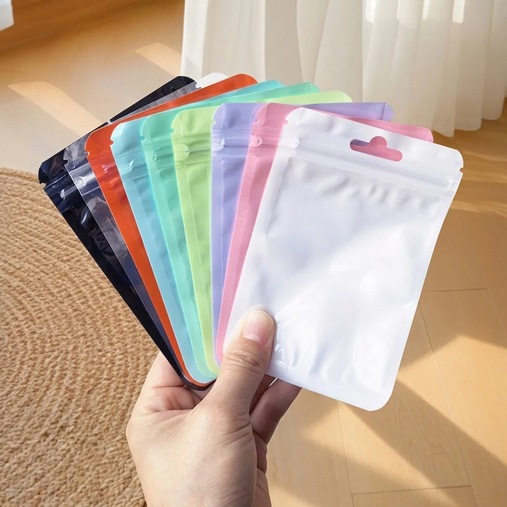 Resealable Zip Lock Bags Macaron Color Jewelry Packaging Pouch With Hanging Hole Thickened Plastic Small Item Storage