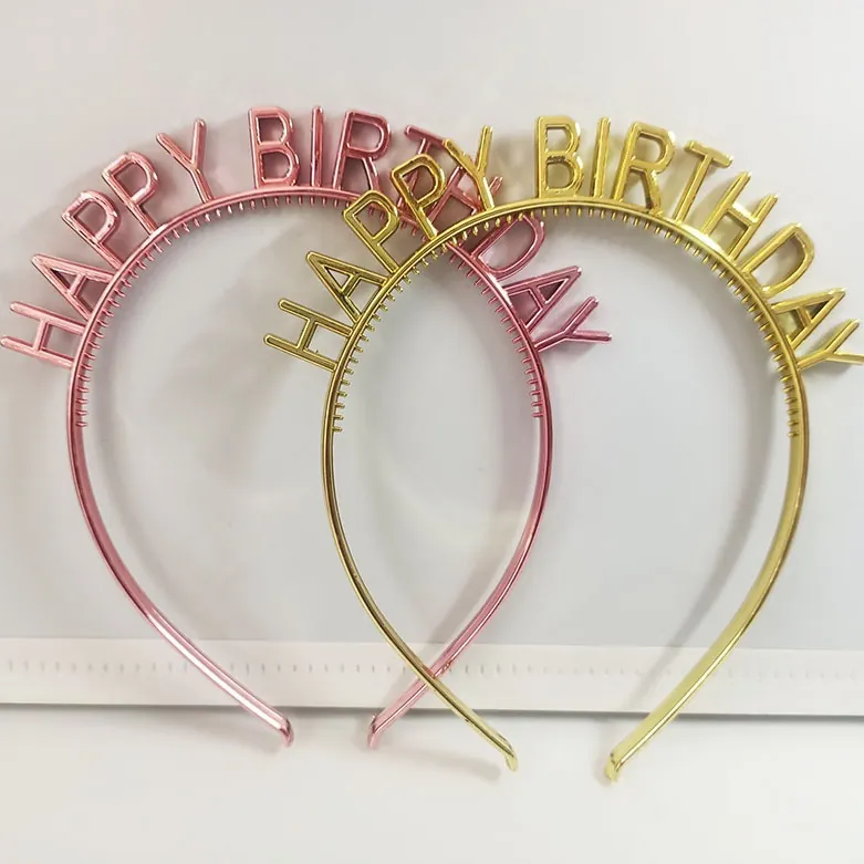 Happy Birthday Headband Plastic Electroplated Glitter Hair Hoop Party Celebration Hair Accessories For Kids Adults