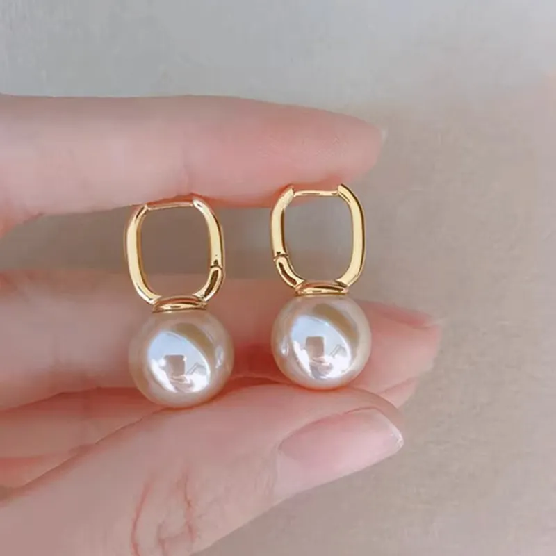 Artificial Pearl Hoop Earrings Gold Plated Copper With S925 Sterling Silver Earring Post Elegant Simple Retro Fashion Jewelry For Women