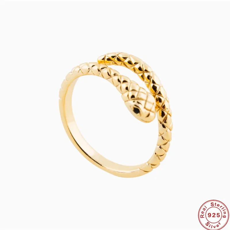 S925 Sterling Silver Snake Ring For Women Adjustable Open Finger Ring Fashion Trendy Animal Jewelry Gold Silver Color Accessory