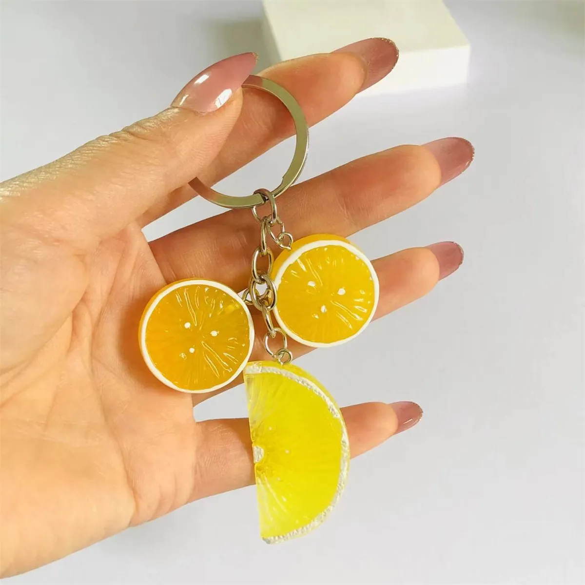 Portachiavi Simulazione Fetta Arancia Resina Plastica Frutta Pendente Borsa Decorazione Giallo