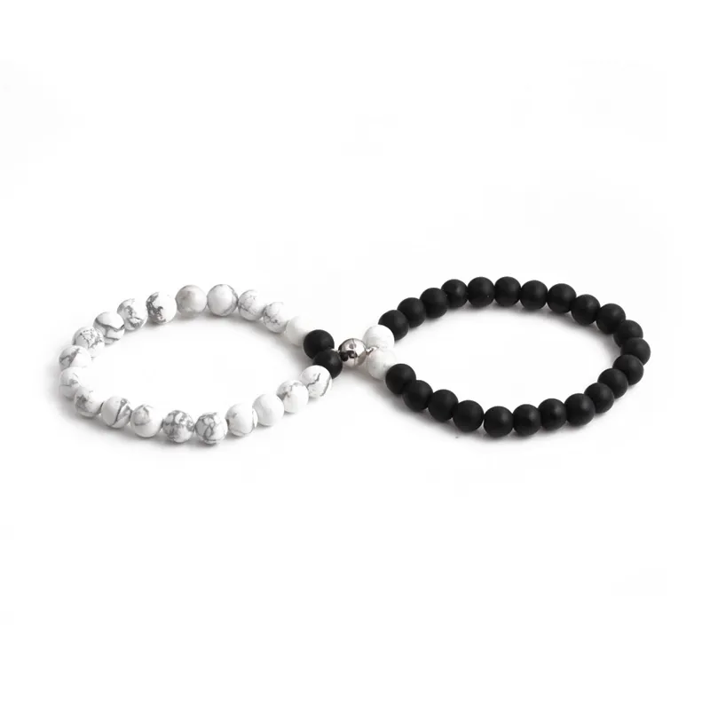 Bracelets Perles Pierre Naturelle Avec Fermoir Magnétique Pour Couples Bijoux Amitié À Distance Style Minimaliste