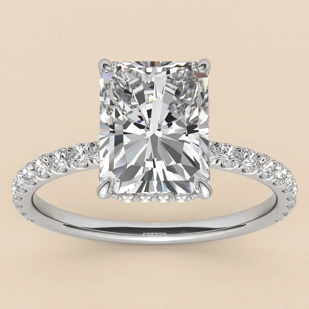 Luxury Radiant Cut Moissanite Ring 925 Sterling Silver Pave Band Engagement Wedding Ring For Women Fine Jewelry