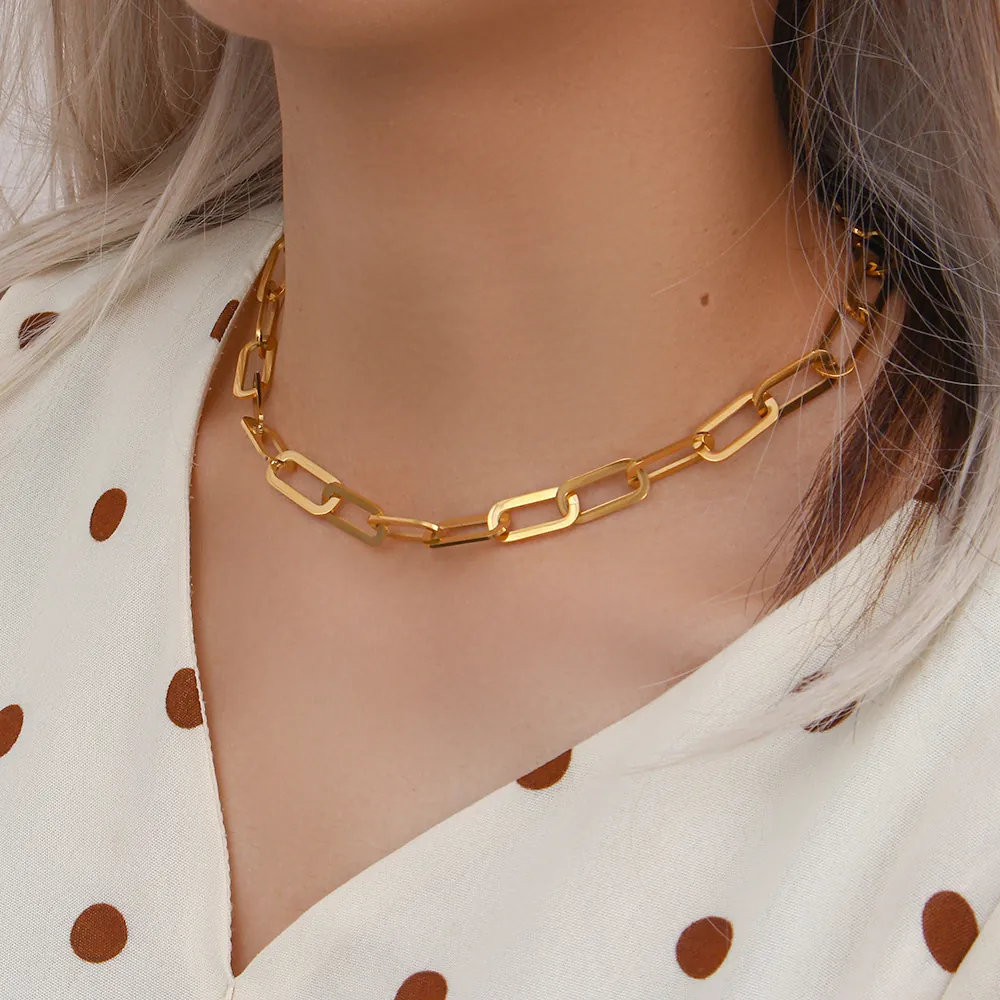 Minimalist Stainless Steel Gold Plated Paperclip Chain Necklace Bracelet For Women Hip Hop Trendy Fashion Jewelry Gift