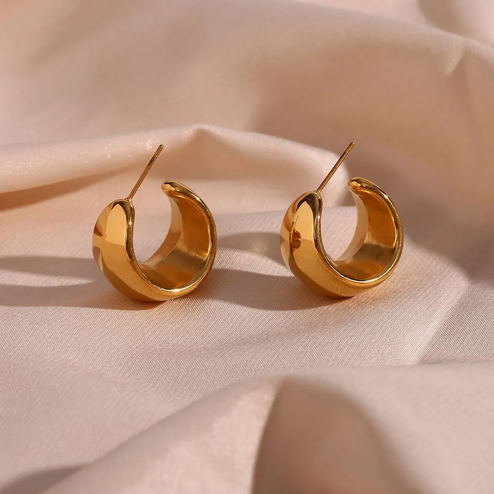 Boucles d'Oreilles Créoles en Acier Inoxydable Forme de C Géométrique Plaqué Or Argent Bijoux Minimalistes Femme