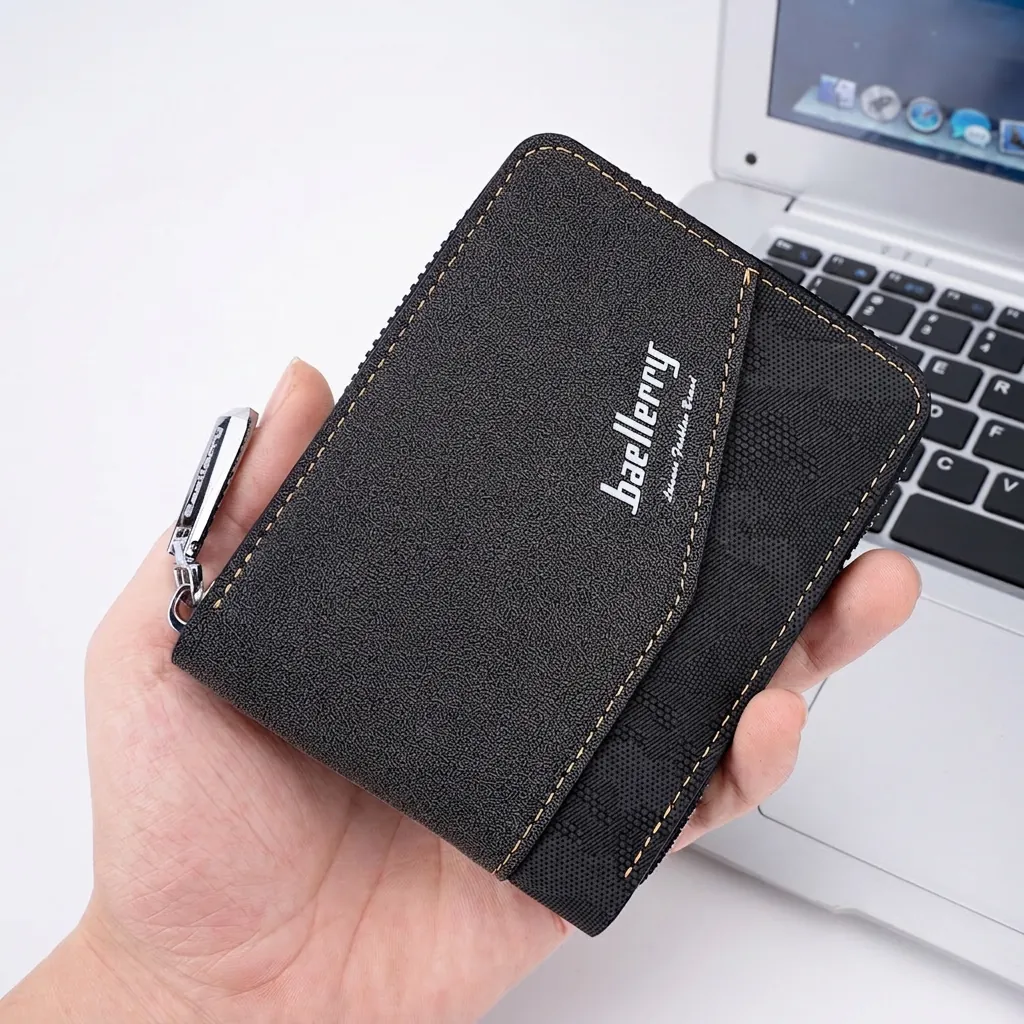 Men Short Wallet PU Leather RFID Blocking Zipper Business Casual Multi Card Holder Anti Theft Coin Pocket
