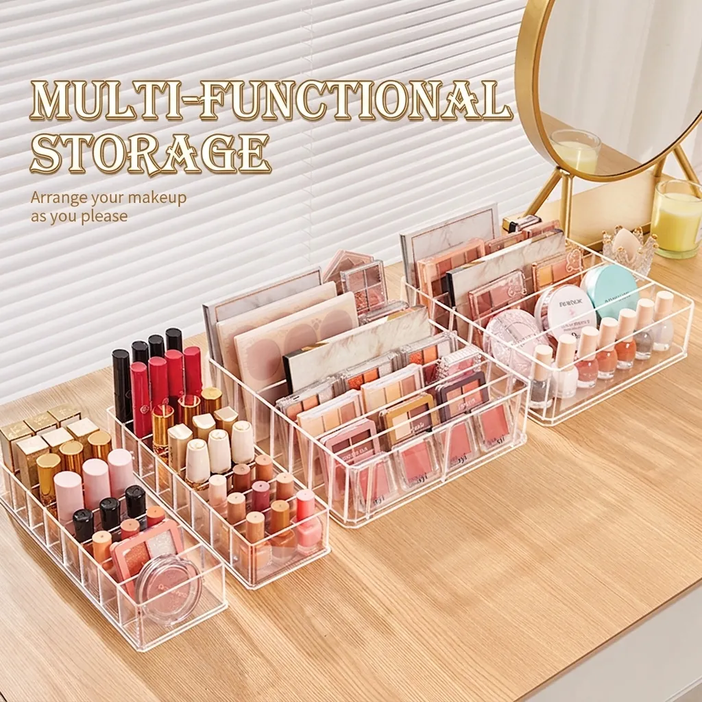 Clear Acrylic Makeup Organizer Eyeshadow Palette Holder Multi Grid Desktop Partitioned Storage For Lipstick Compacts Cosmetics