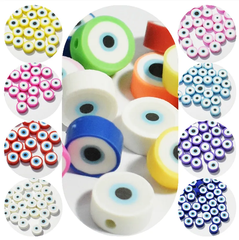Evil Eye Polymer Clay Beads Round Flat Loose Spacer Beads For DIY Jewelry Making Bracelet Necklace Phone Charm Accessory