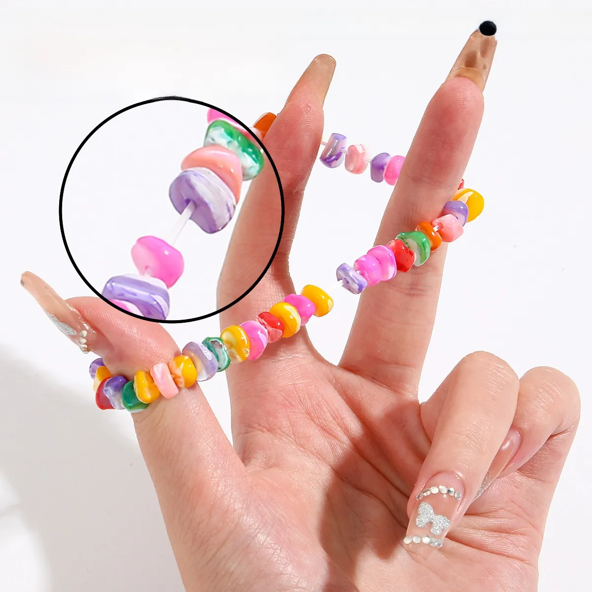 Bohemian Colorful Crushed Natural Stone Bracelet For Women Handmade Shell Quartz Adjustable Summer Beach Vacation Jewelry