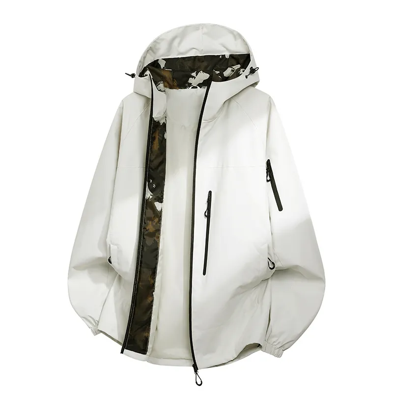 Mens Outdoor Kapuzenjacke Wasserdicht Winddicht Camouflage Futter Reißverschluss Mehrere Taschen Oberbekleidung