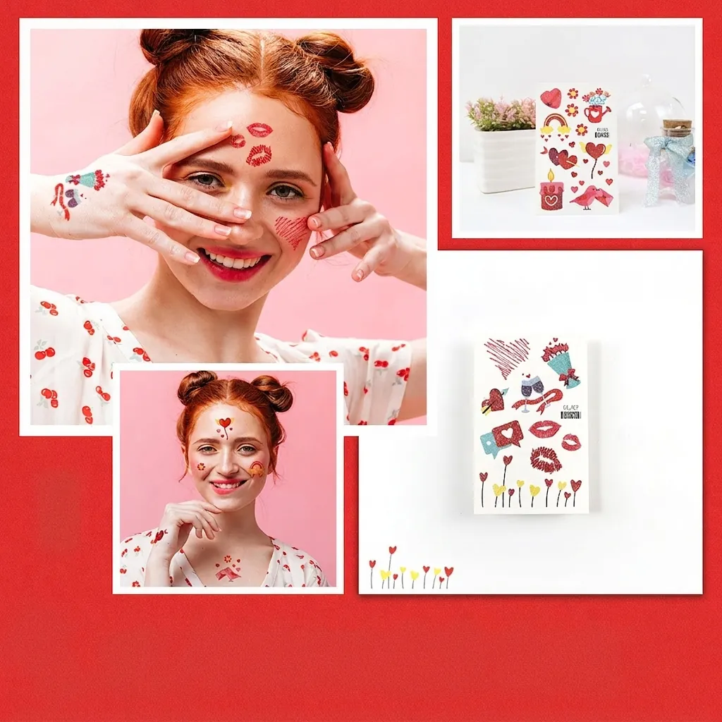 Glitter Temporary Tattoo Stickers Waterproof Valentine's Day Love Heart Cupid Theme Cartoon Body Art For Kids And Adults